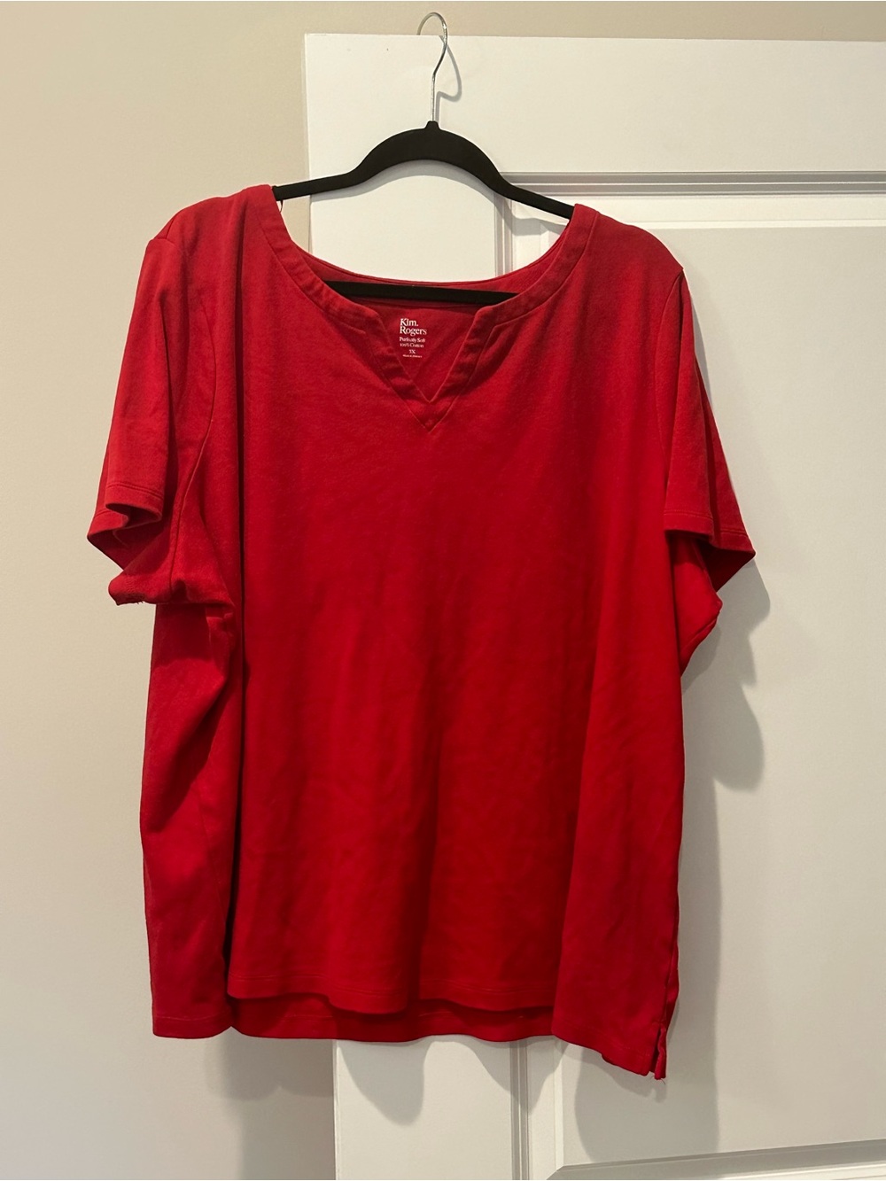 Kim Rogers Size 3X Red V-Neck Cotton Tee